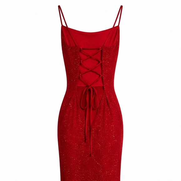 VINTAGE City Triangles Red Glitter Evening Gown – Size Small - Picture 3 of 8